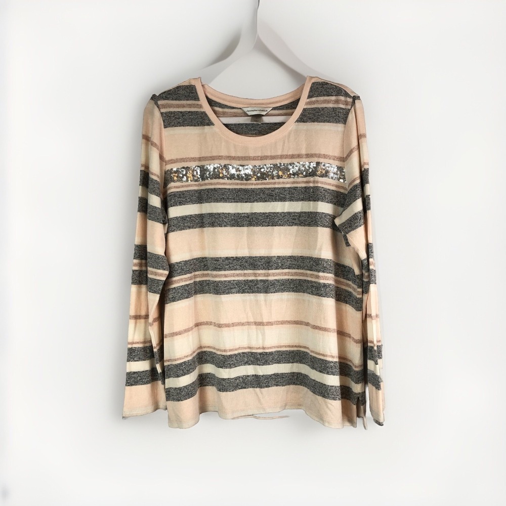 Christopher & Banks Striped Sequin Long Sleeve Lightweight Sweater Large‎ Top